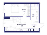 Планировка  1-комнатной квартиры, 45,4 м2