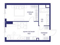 Планировка  1-комнатной квартиры, 45,9 м2