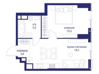 Планировка  1-комнатной квартиры, 42,4 м2
