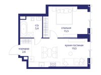 Планировка  1-комнатной квартиры, 43 м2