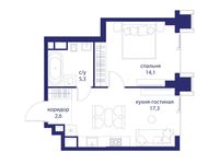 Планировка  1-комнатной квартиры, 39,3 м2