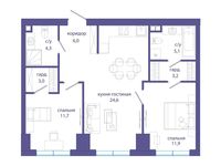 Планировка  2-комнатной квартиры, 69,8 м2