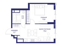 Планировка  1-комнатной квартиры, 42,7 м2