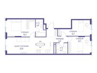 Планировка  3-комнатной квартиры, 82,5 м2