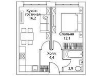 Планировка 2-комнатной квартиры, 36,6 м2