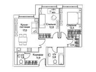 Планировка 3-комнатной квартиры, 64,6 м2