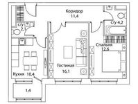 Планировка 2-комнатной квартиры, 58,1 м2