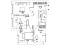 Планировка 3-комнатной квартиры, 71,4 м2