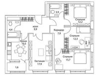 Планировка 4-комнатной квартиры, 96,3 м2