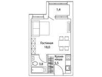 Планировка квартиры студии, 28,8 м2