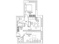 Планировка 2-комнатной квартиры, 56 м2