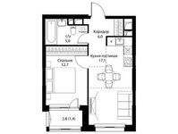Планировка 1-комнатной квартиры, 42,4 м2