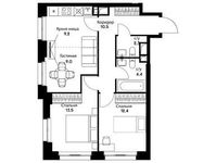Планировка 2-комнатной квартиры, 62,5 м2