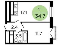 Планировка 1-комнатной квартиры, 34,6 м2