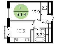 Планировка 1-комнатной квартиры, 35,6 м2