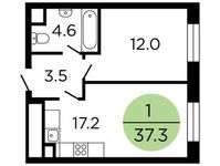 Планировка 1-комнатной квартиры, 37,1 м2