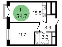 Планировка 1-комнатной квартиры, 35,2 м2