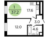 Планировка 1-комнатной квартиры, 36,8 м2