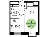 Планировка 1-комнатной квартиры, 35,3 м2