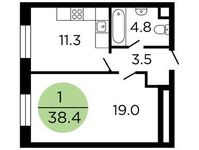 Планировка 1-комнатной квартиры, 38,1 м2