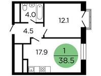 Планировка 1-комнатной квартиры, 39 м2