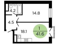 Планировка 1-комнатной квартиры, 41,8 м2