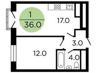 Планировка 1-комнатной квартиры, 36,1 м2