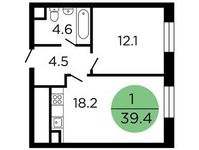 Планировка 1-комнатной квартиры, 39,6 м2