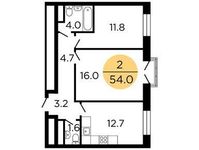 Планировка 2-комнатной квартиры, 53,5 м2