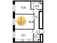 Планировка 2-комнатной квартиры, 54 м2