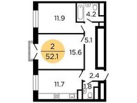 Планировка 2-комнатной квартиры, 53,2 м2