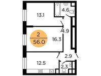 Планировка 2-комнатной квартиры, 55,9 м2