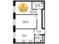 Планировка 2-комнатной квартиры, 55,4 м2