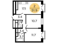 Планировка 2-комнатной квартиры, 51,8 м2