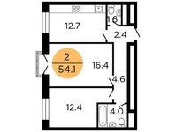 Планировка 2-комнатной квартиры, 55,1 м2