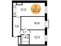 Планировка 2-комнатной квартиры, 62,8 м2