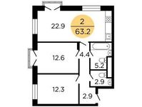 Планировка 2-комнатной квартиры, 63,2 м2