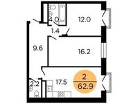 Планировка 2-комнатной квартиры, 63 м2
