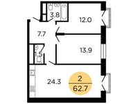 Планировка 2-комнатной квартиры, 63,9 м2