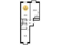 Планировка 2-комнатной квартиры, 67,5 м2