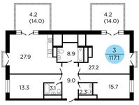 Планировка 3-комнатной квартиры, 120,8 м2