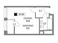 Планировка квартиры студии, 24 м2