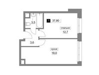 Планировка 1-комнатной квартиры, 37,8 м2