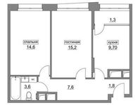 Планировка 2-комнатной квартиры, 53,8 м2