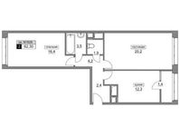 Планировка 2-комнатной квартиры, 62,3 м2