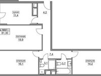 Планировка 3-комнатной квартиры, 81,3 м2