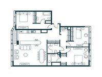 Планировка 3-комнатной квартиры, 124 м2