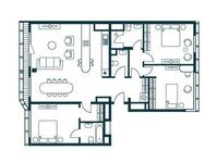 Планировка 3-комнатной квартиры, 128 м2