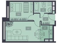 Планировка 1-комнатной квартиры, 38,5 м2