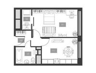 Планировка 1-комнатной квартиры, 37 м2